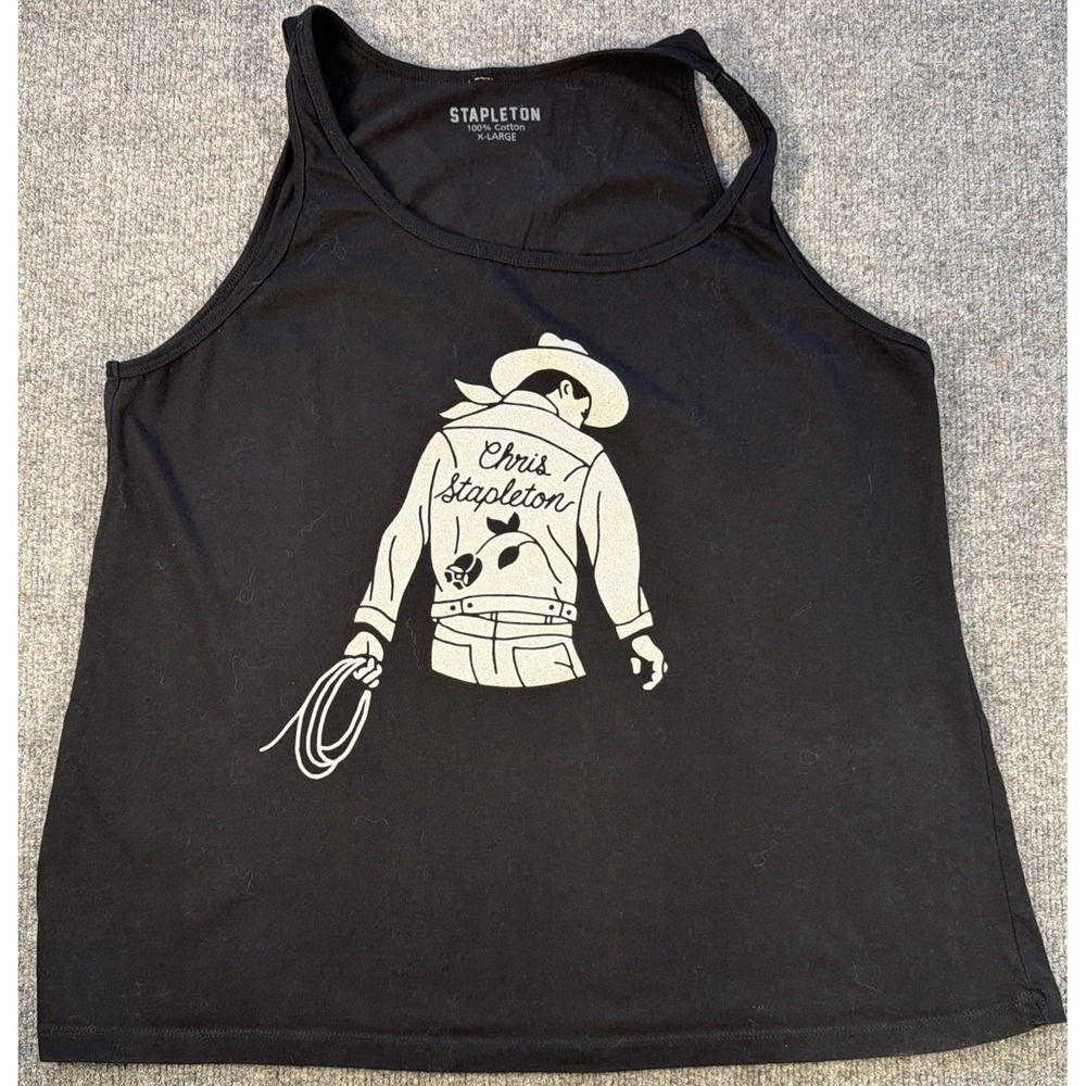 Chris Stapleton Women's Tank Top Sleeveless Black White Western Cowboy Large